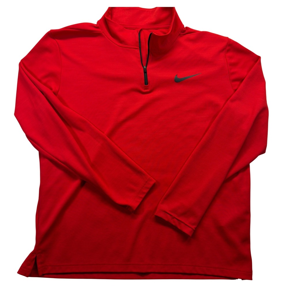 Nike Mens L Dri-FIT Quarter Zip Pullover Red Long Sleeve Swoosh Training Top